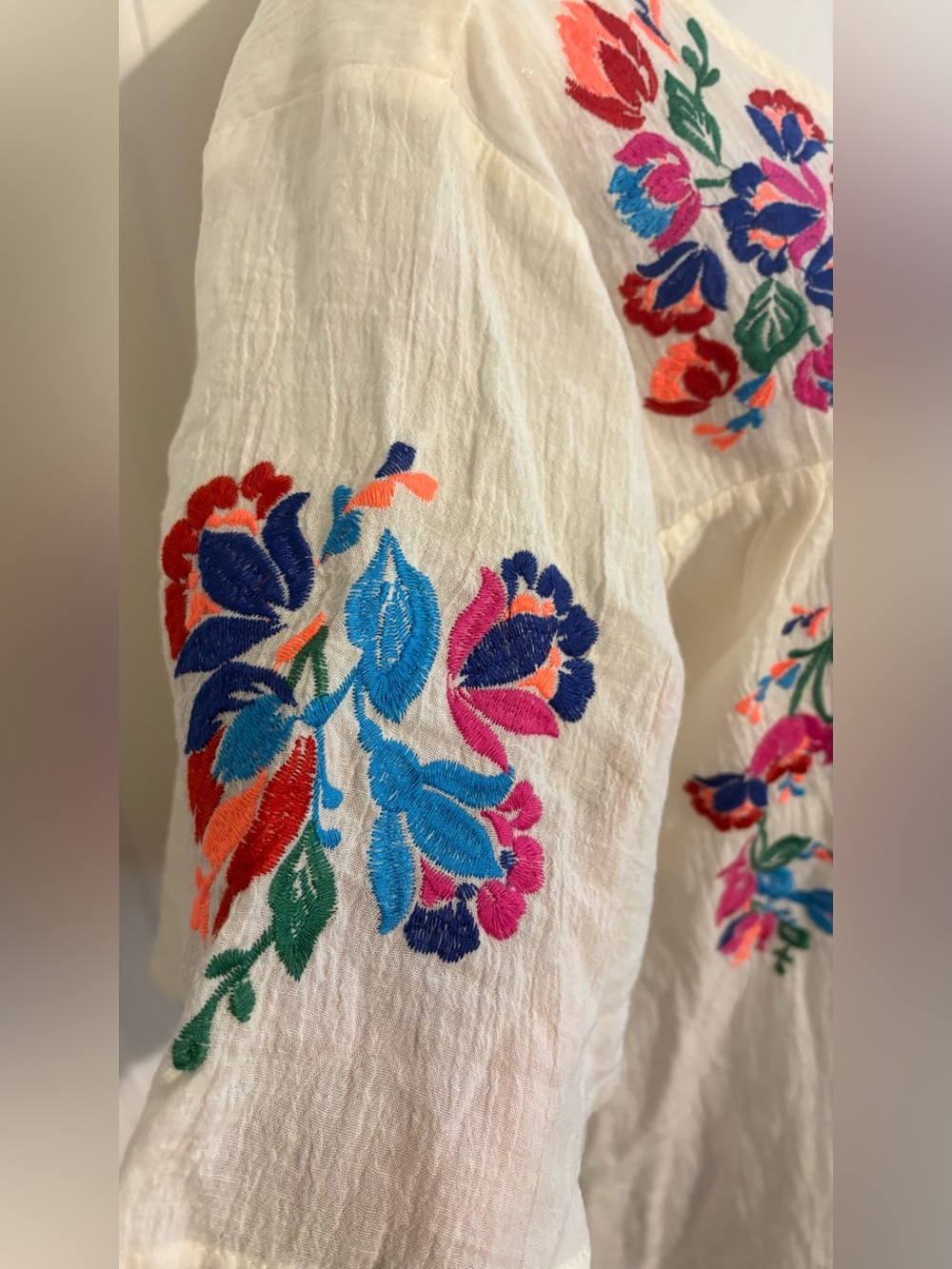 SEEN and BE SEEN, Cream Embroidered Dress / Tunic / Cover-up with Floral Yoke - Picture 3 of 4